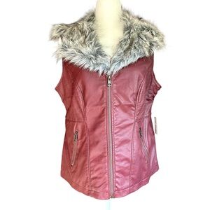 Faux Leather Vest Size Large Faux Fur Burgundy Retro Mobwife Indie Vintage